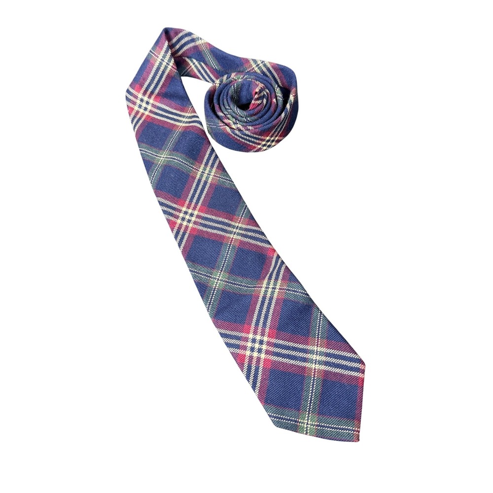 Brooks Brothers Necktie Mens OS Blue Red Plaid Wool Tartan Preppy Made in Italy